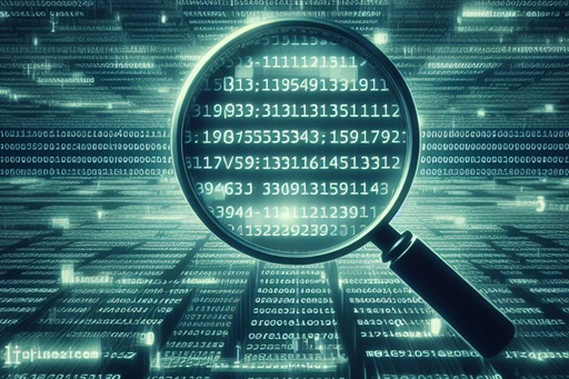 Magnifying glass zooming in on scrolling IP addresses