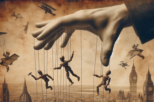 Large hand controlling puppets